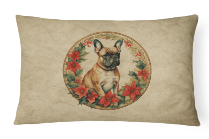 Christmas Flowers Frame Throw Pillow (Design: French Bulldog 2366)