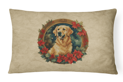 Christmas Flowers Frame Throw Pillow (Design: Golden Retriever 2371)