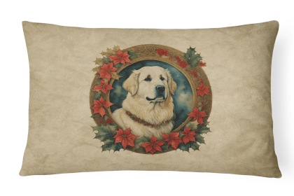 Christmas Flowers Frame Throw Pillow (Design: Great Pyrenees 2372)