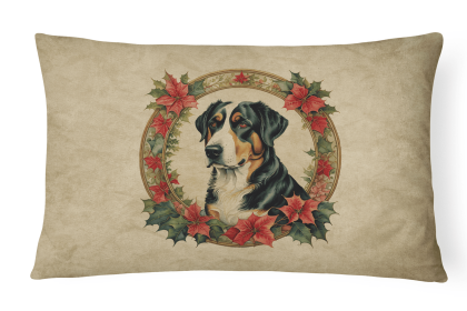 Christmas Flowers Frame Throw Pillow (Design: Greater Swiss Mountain Dog 2373)