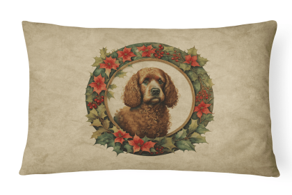 Christmas Flowers Frame Throw Pillow (Design: Irish Water Spaniel 2378)