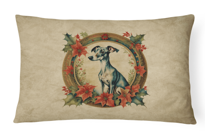 Christmas Flowers Frame Throw Pillow (Design: Italian Greyhound 2380)