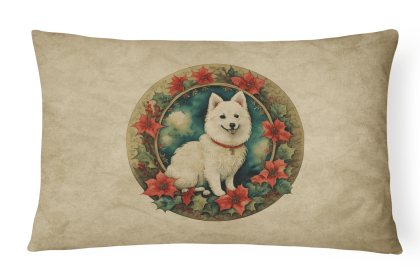 Christmas Flowers Frame Throw Pillow (Design: Japanese Spitz 2382)
