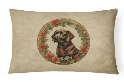 Christmas Flowers Frame Throw Pillow (Design: Labrador Retriever 2387)