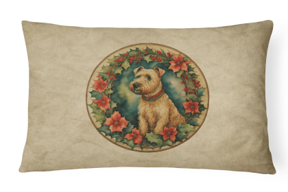 Christmas Flowers Frame Throw Pillow (Design: Lakeland Terrier 2389)