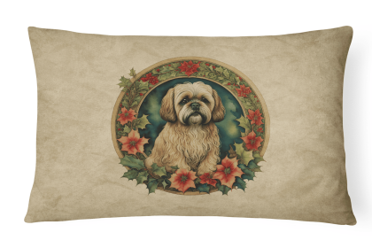 Christmas Flowers Frame Throw Pillow (Design: Lhasa Apso 2392)
