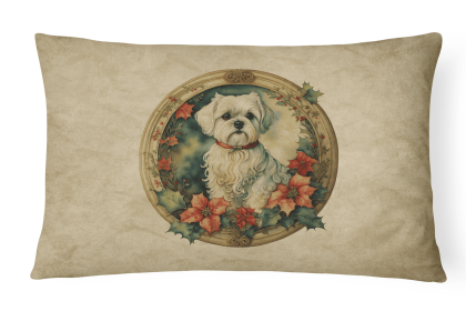 Christmas Flowers Frame Throw Pillow (Design: Maltese 2393)