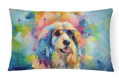 Hippie Dawg Throw Pillow (Dog Breed: Afghan Hound 2448)