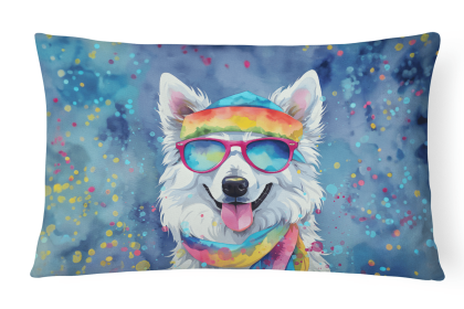 Hippie Dawg Throw Pillow (Dog Breed: American Eskimo 2453)