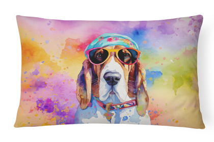 Hippie Dawg Throw Pillow (Dog Breed: Basset Hound 2454)