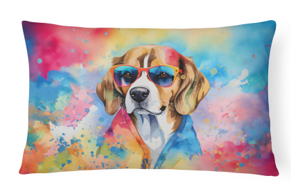 Hippie Dawg Throw Pillow (Dog Breed: Beagle 2455)