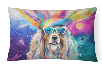 Hippie Dawg Throw Pillow (Dog Breed: Bearded Collie 2456)