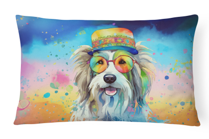 Hippie Dawg Throw Pillow (Dog Breed: Bearded Collie 2457)