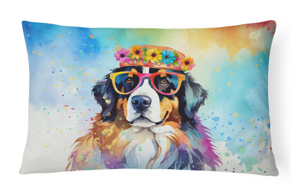 Hippie Dawg Throw Pillow (Dog Breed: Bernese Mountain Dog 2461)