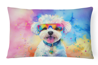 Hippie Dawg Throw Pillow (Dog Breed: Bichon Frise 2462)