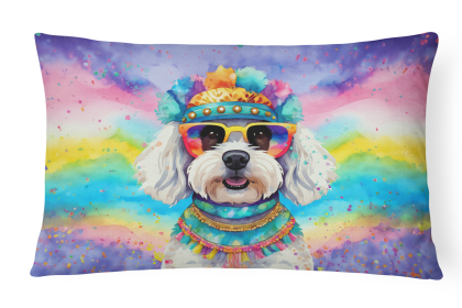 Hippie Dawg Throw Pillow (Dog Breed: Bichon Frise 2464)