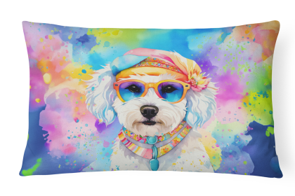 Hippie Dawg Throw Pillow (Dog Breed: Bichon Frise 2465)