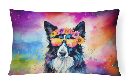 Hippie Dawg Throw Pillow (Dog Breed: Border Collie 2466)