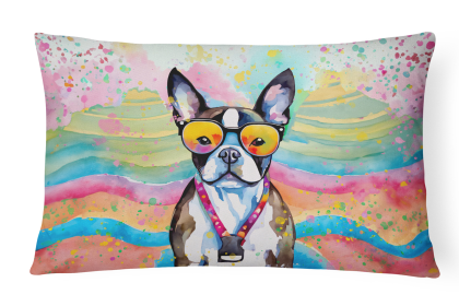 Hippie Dawg Throw Pillow (Dog Breed: Boston Terrier 2467)