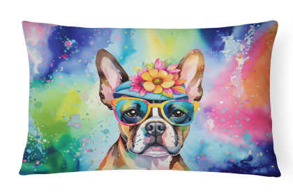 Hippie Dawg Throw Pillow (Dog Breed: Boston Terrier 2468)