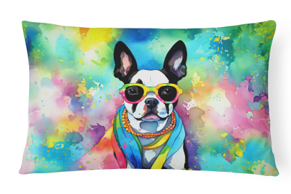 Hippie Dawg Throw Pillow (Dog Breed: Boston Terrier 2469)