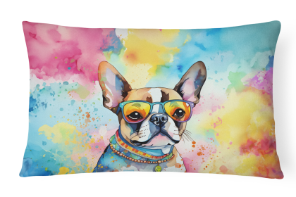Hippie Dawg Throw Pillow (Dog Breed: Boston Terrier 2470)