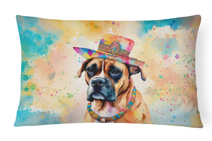 Hippie Dawg Throw Pillow (Dog Breed: Boxer 2471)