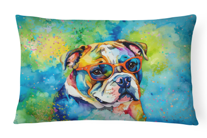 Hippie Dawg Throw Pillow (Dog Breed: English Bulldog 2475)