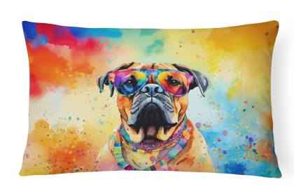 Hippie Dawg Throw Pillow (Dog Breed: Bullmastiff 2477)