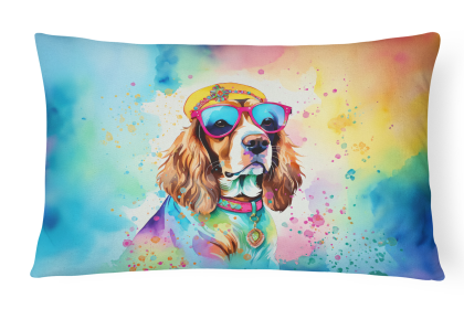 Hippie Dawg Throw Pillow (Dog Breed: Cavalier Spaniel 2484)