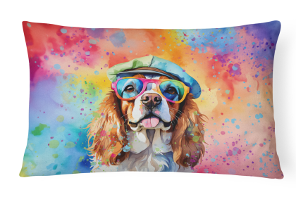 Hippie Dawg Throw Pillow (Dog Breed: Cavalier Spaniel 2485)