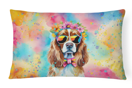 Hippie Dawg Throw Pillow (Dog Breed: Cavalier Spaniel 2486)