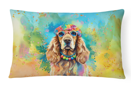 Hippie Dawg Throw Pillow (Dog Breed: Cocker Spaniel 2493)
