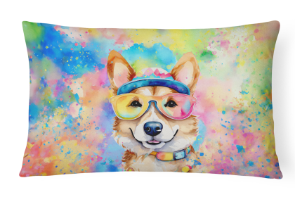 Hippie Dawg Throw Pillow (Dog Breed: Corgi 2495)