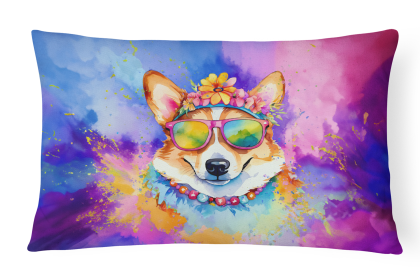 Hippie Dawg Throw Pillow (Dog Breed: Corgi 2497)