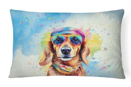Hippie Dawg Throw Pillow (Dog Breed: Dachshund 2498)