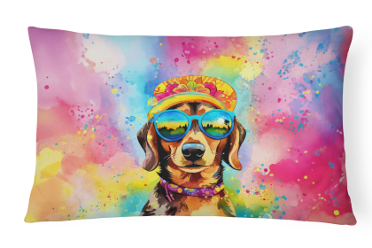 Hippie Dawg Throw Pillow (Dog Breed: Dachshund 2499)
