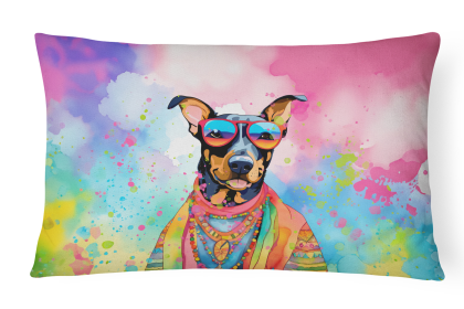 Hippie Dawg Throw Pillow (Dog Breed: Doberman Pinscher 2502)