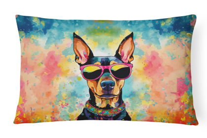 Hippie Dawg Throw Pillow (Dog Breed: Doberman Pinscher 2503)