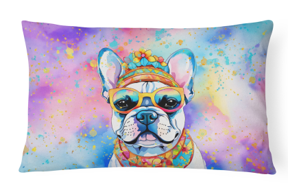Hippie Dawg Throw Pillow (Dog Breed: French Bulldog 2505)