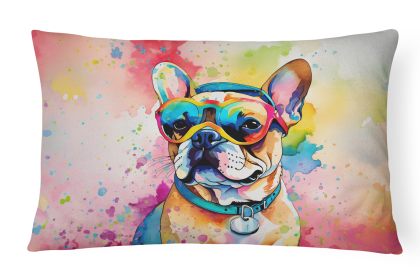 Hippie Dawg Throw Pillow (Dog Breed: French Bulldog 2506)