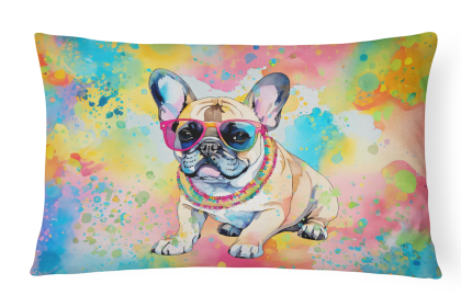 Hippie Dawg Throw Pillow (Dog Breed: French Bulldog 2507)