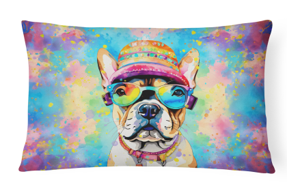Hippie Dawg Throw Pillow (Dog Breed: French Bulldog 2508)