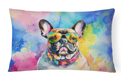 Hippie Dawg Throw Pillow (Dog Breed: French Bulldog 2509)