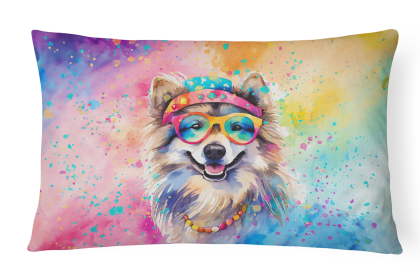 Hippie Dawg Throw Pillow (Dog Breed: Keeshond 2519)
