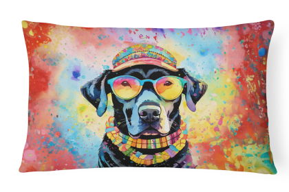 Hippie Dawg Throw Pillow (Dog Breed: Labrador Black 2522)