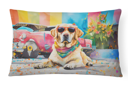 Hippie Dawg Throw Pillow (Dog Breed: Labrador Yellow 2530)