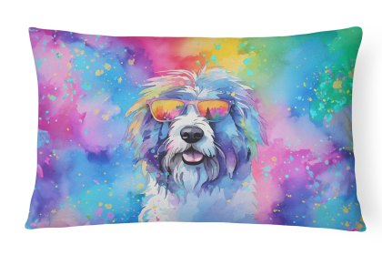 Hippie Dawg Throw Pillow (Dog Breed: Old English Sheepdog 2534)