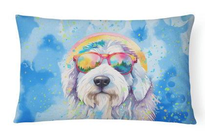 Hippie Dawg Throw Pillow (Dog Breed: Old English Sheepdog 2535)