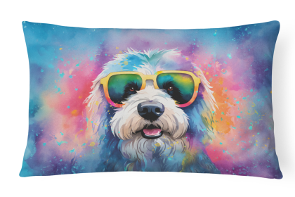 Hippie Dawg Throw Pillow (Dog Breed: Old English Sheepdog 2536)